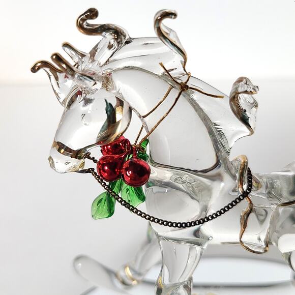 Christmas Glassical Expressions Holly Rocking Horse Hand Sculpted Glass 22K Trim - Picture 6 of 11